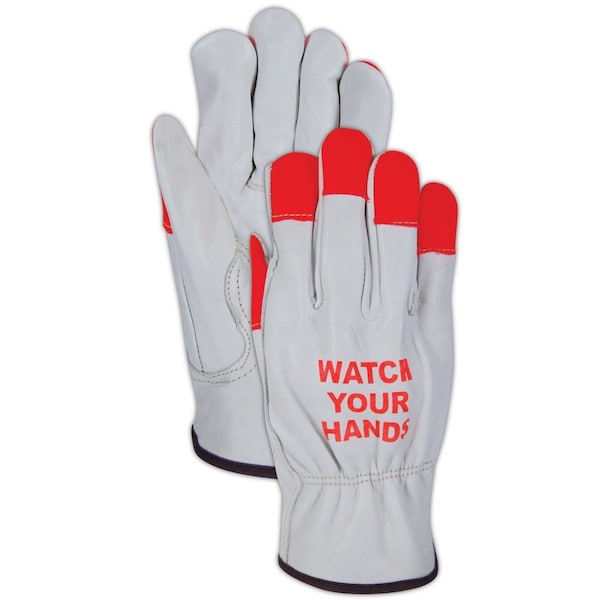 Leather Drivers Gloves, Slip On Cuff, Keystone Thumb Thumb, Hi-Viz Orange, XL 12 PK
